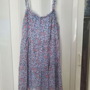 Altar'd State Light Blue Floral Midi Dress with Pink Flowers